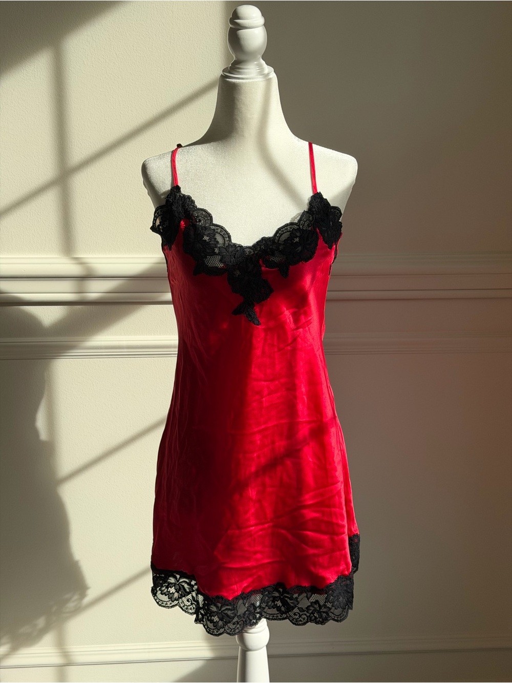 Victoria's Secret Red Silk Slip with Black Lace Trim (100% Silk w/ tags!)